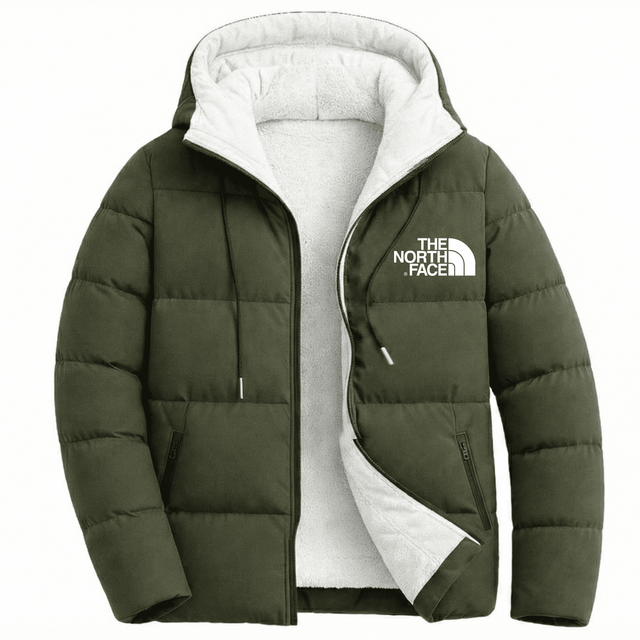 Beyaz Polar North Face Haki Şişme Mont