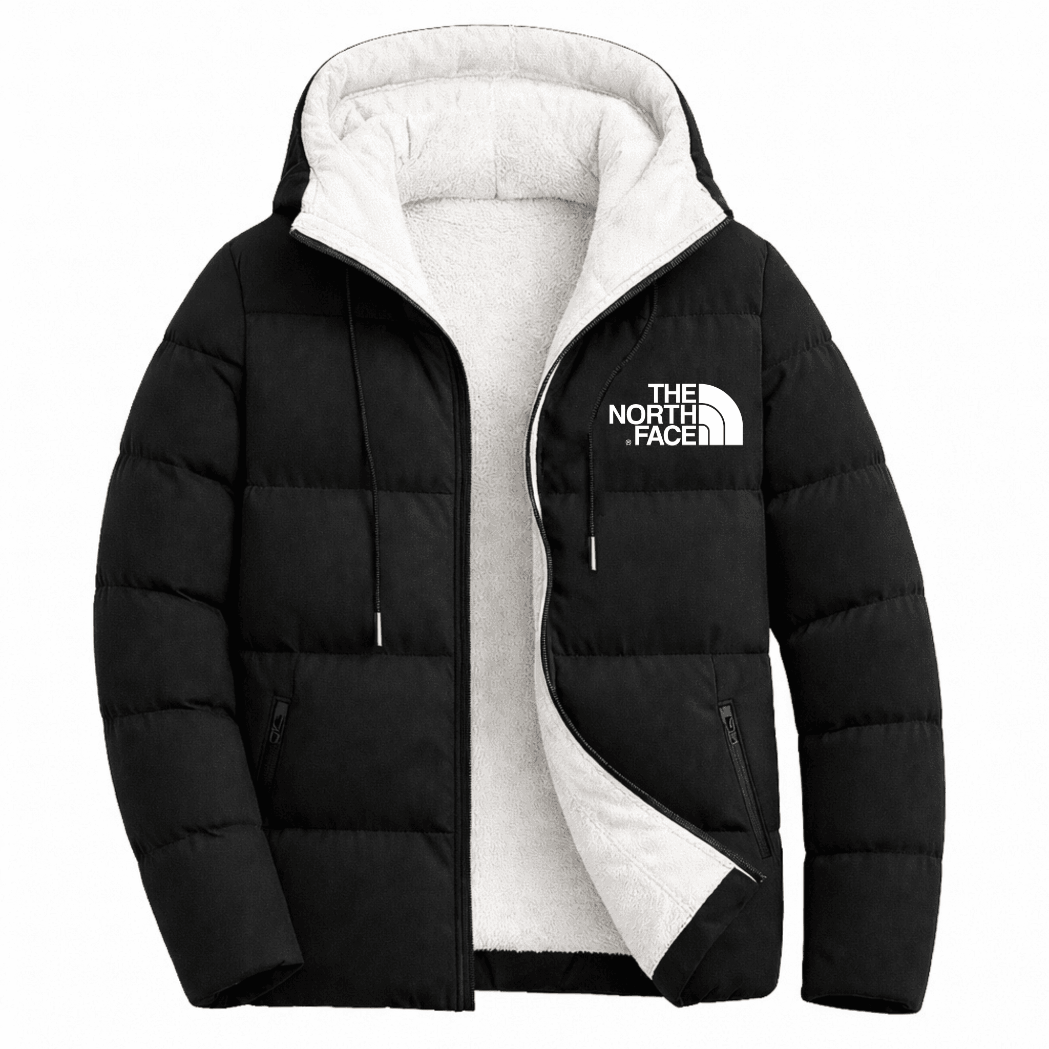 Beyaz Polar North Face Siyah Şişme Mont